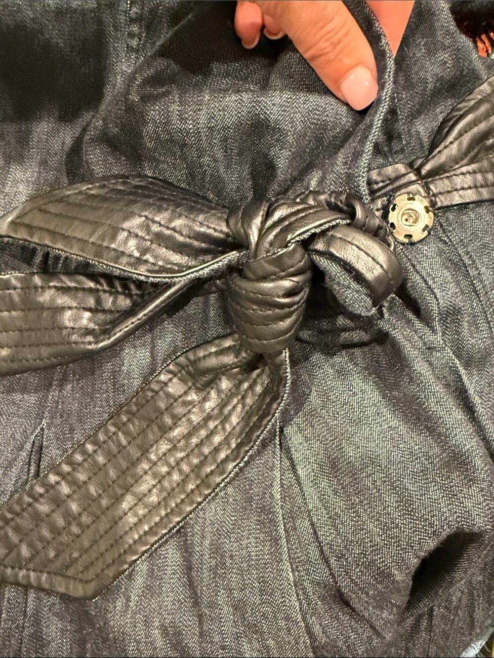 Lauren Ralph Lauren Dark Blue Denim Trench with Leather-Trim Belt - Picture 9 of 9